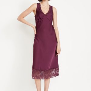 Lace-Trim Satin Midi Dress