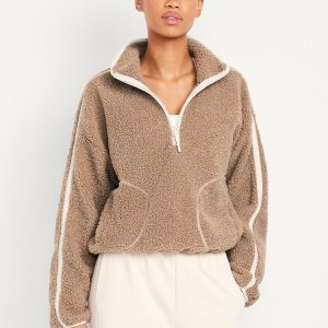 Loose Sherpa Quarter-Zip Pullover
