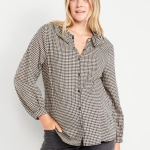 Maternity Long Sleeve Button-Down Ruffle Shirt