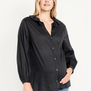 Maternity Long Sleeve Button-Down Ruffle Shirt