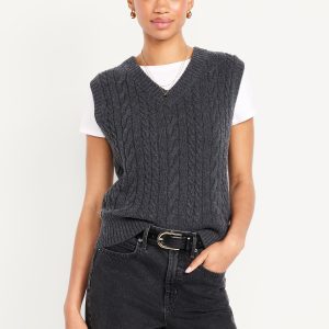 Wool-Blend Cable-Knit Vest